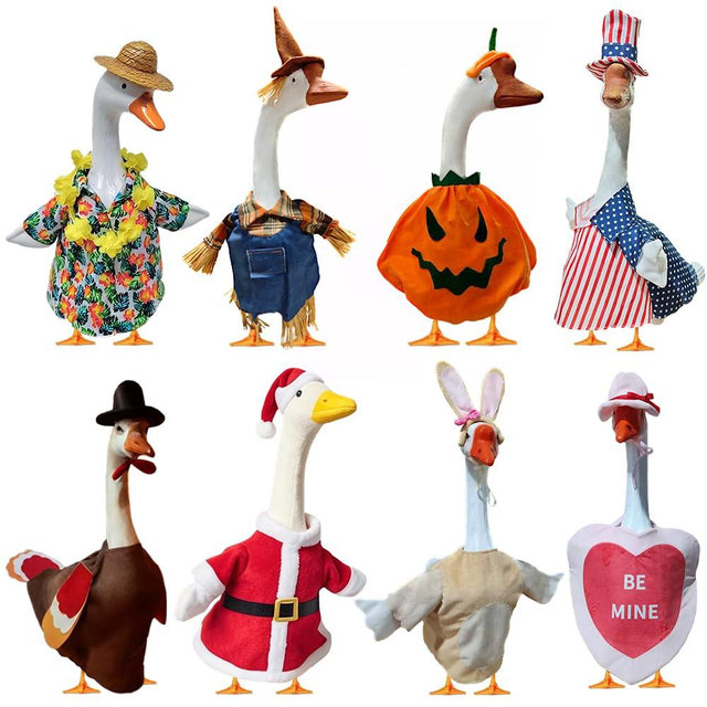 8 Set Holiday Porch Goose Outfits All Seasons Bundle for Easter Summer Fall Halloween Christmas Thanksgiving Day Porch Goose Easter Outfits Goose Clothes for 23" Cement Statue Patio Outdoor Decoration