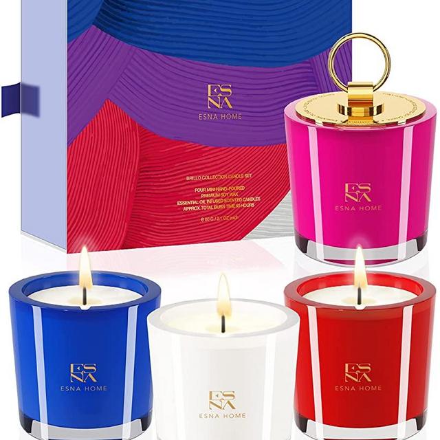 ESNA HOME Luxury Scented Candle Set, 4 Votive Candle Gift Set for Women, All Natural Soy Aromatherapy Stress Relief Gifts for Her, Christmas Gifts for Women, Candles for Home Scented, 60 hrs