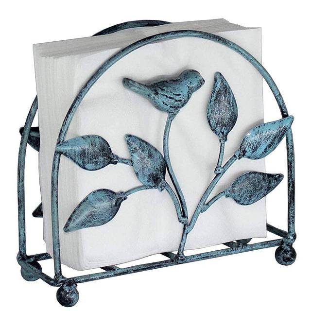 Cast Iron Bird & Tree Classic Napkin Holder/Tabletop Freestanding Tissue Dispenser, Turquoise