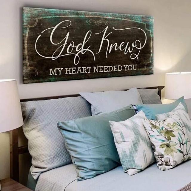 Sense of Art | God Knew My Heart Needed You Quote | Wood Framed Canvas | Ready to Hang Family Wall Art for Home Decoration (Brown, 42x19)