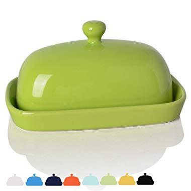 Sweejar Ceramics Butter Dish with Lid, Butter Keeper Container, East/West Coast Butter, 7 inches
