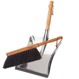Redecker Dust Pan and Brush Set, Horse Hair, Stainless Steel and Beechwood