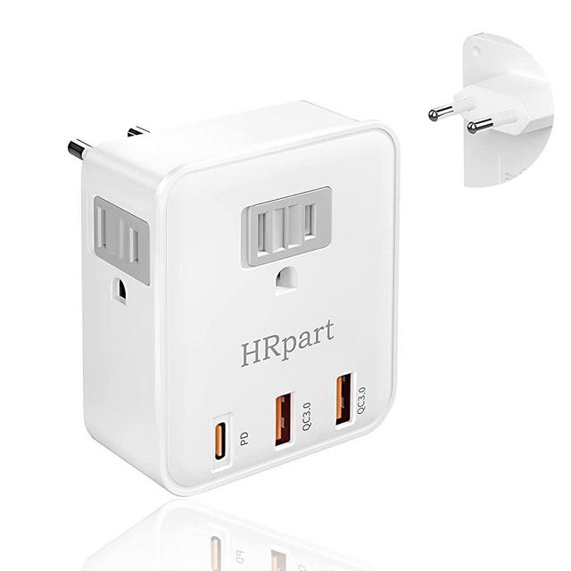 European Travel Plug Adapter, International Travel Accessories with Sliding Safety Cover 2 USB QC Charging Port and 1 USB C PD Charging Port,6-in-1 Travel Essentials to European