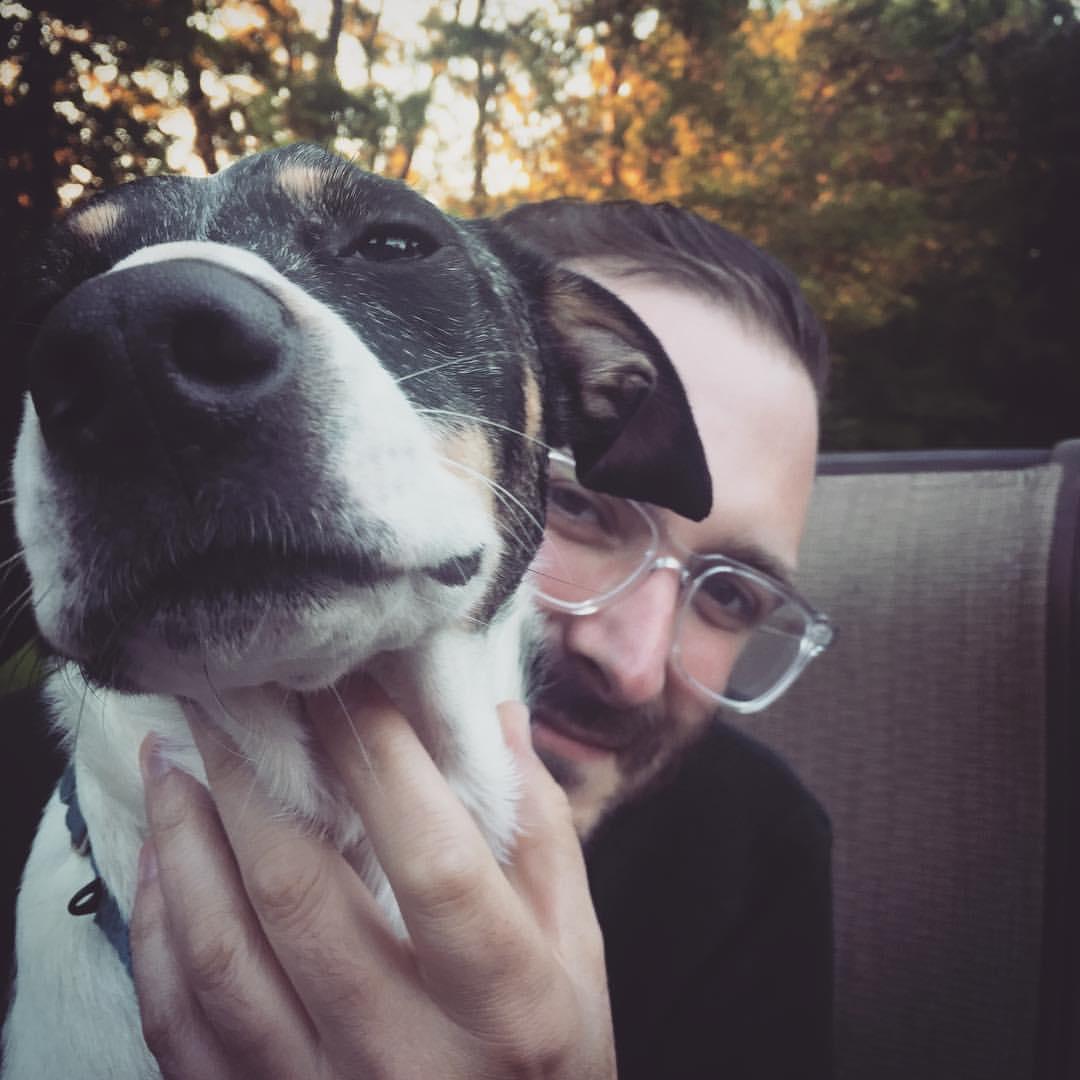 Just a boy and his dog.