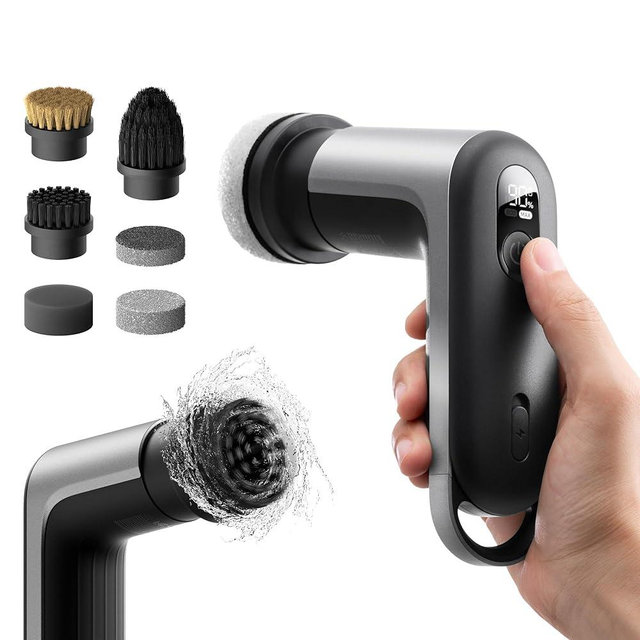HOTO Grip™ Cordless Electric Spin Scrubber, IPX7 Waterproof, Lightweight at 0.65 lb with 6 Brush Heads, Powerful Cleaning Scrubber, for Bathroom, Kitchen, Tile, Shower