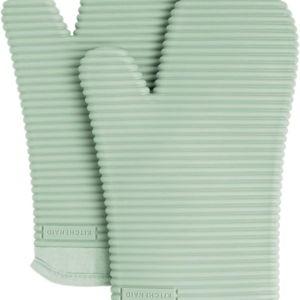 KITCHENAID Ribbed Soft Silicone Oven Mitt 2-Pack Set, 7.5"x13", Pistachio