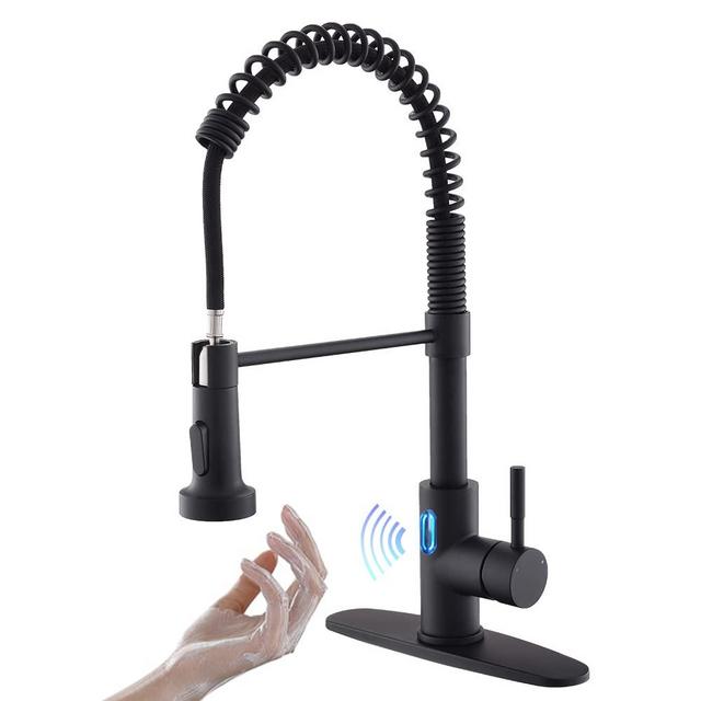 OWOFAN Touchless LED Light Kitchen Sink Faucet Pull Down Sprayer Smart Motion Sensor Activated Hands Free Single Handle Kitchen Faucet Matte Black 1079R