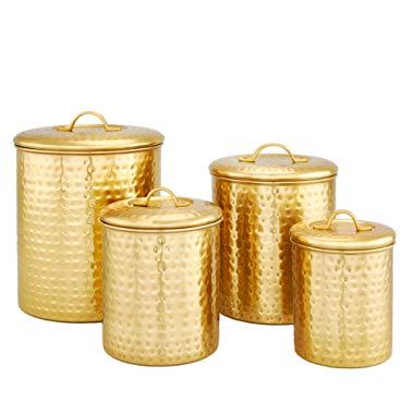 Old Dutch 843CC 4 Piece"Gold" Hammered Storage Canister Set, 4 Qt, 2 Qt, 1.5 Qt & 1 Qt,