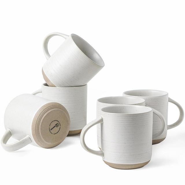 Kanwone Coffee Mugs 16oz, Stoneware Mugs Set,Ceramic Cups with Handle for Latte, Hot Tea, Cappuccino, Mocha, Cocoa, Housewarming Wedding Present, Microwave and Dishwasher Safe, Set of 6, Neutral White