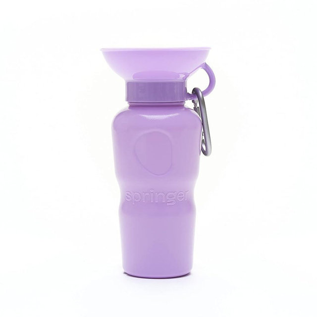 Springer Dog Water Bottle | Portable Travel Water Bottle Dispenser for Dogs - As Seen on Shark Tank | Patented, Leak-Proof Bottles Fill Bowl with Water - Ideal for Walking | BPA-Free 22oz Lilac