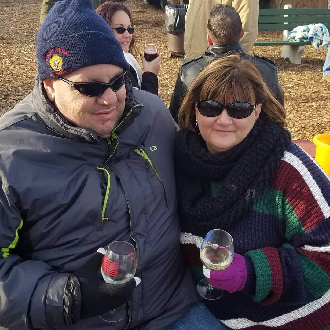 Laurita Winery. Melissa forgot her winter coat but had 2 sweatshirts and a sweater. Charlie was freezing.