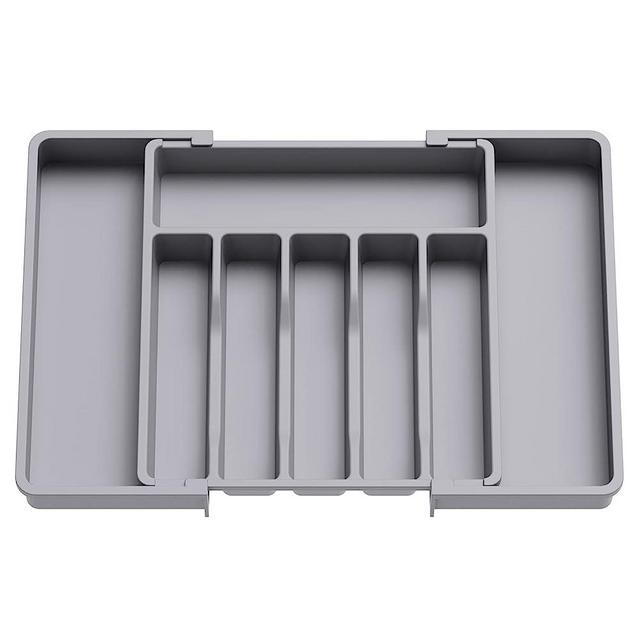 Lifewit Silverware Organizer, Expandable Utensil Tray for Drawer, Adjustable Flatware and Cutlery Holder, Compact Plastic Drawerstore Holding Spoons Forks Knives, Large, Grey