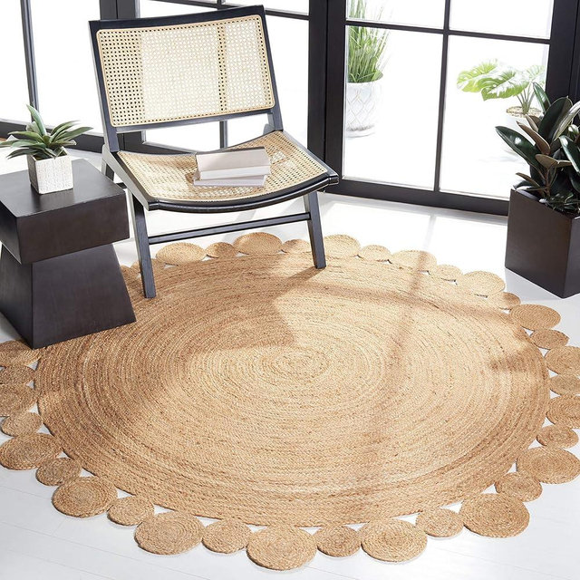 SAFAVIEH Natural Fiber Round Collection 6' Round Natural NFB307A Handmade Boho Country Charm Jute Area Rug