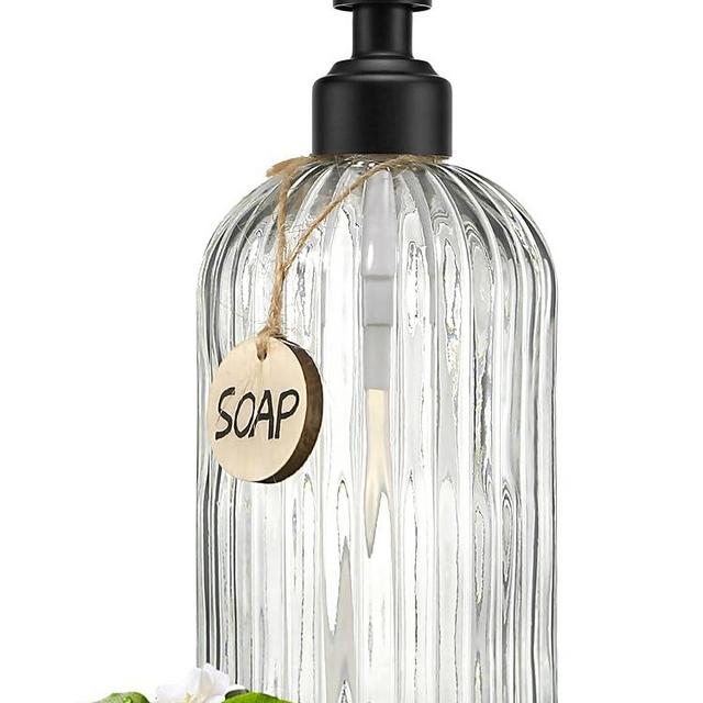 JASAI 18Oz Simple Glass Soap Dispenser with Black Rust Proof Pump,Refillable Kitchen Soap Dispenser with Vertical Stripe, Bathroom Soap Dispenser for Dispense Hand soap, Dish Soap, Lotion. …