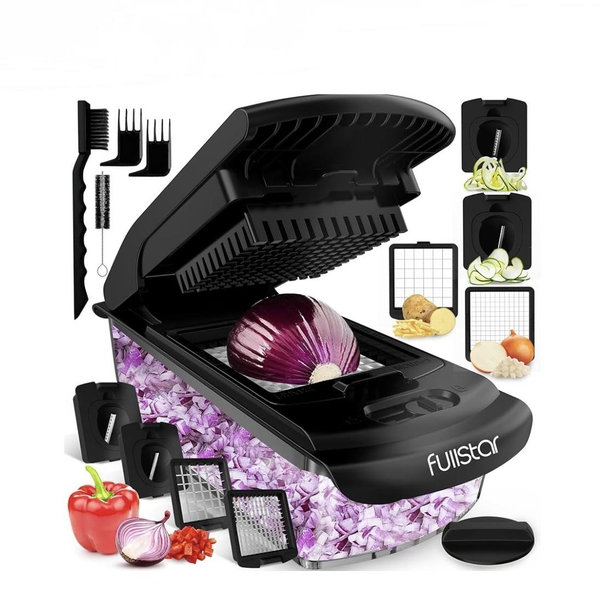 Fullstar Vegetable Chopper and Spiralizer - Food Chopper with Container, Fruit Slicer, Kitchen Gadgets & Accessories, Home Essentials (8 in 1, Black)