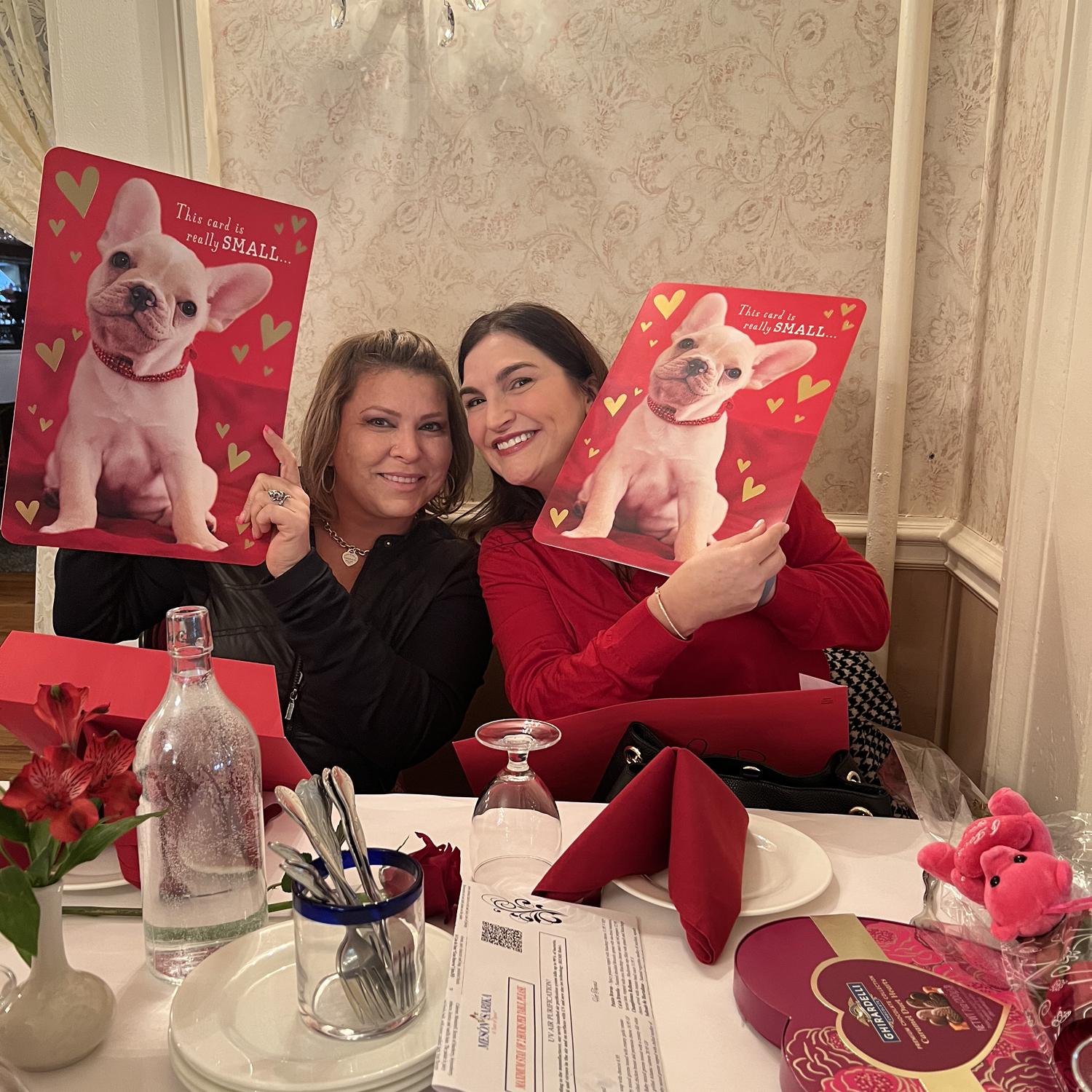Valentines dinner with our moms! The day we toured our venue and said yes!