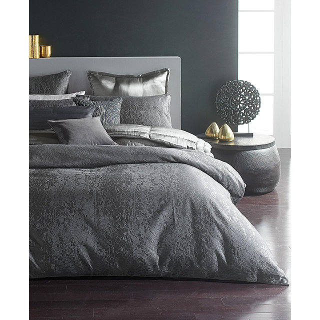 Donna Karan Home Moonscape Reversible Textured Jacquard Charcoal King Duvet Cover