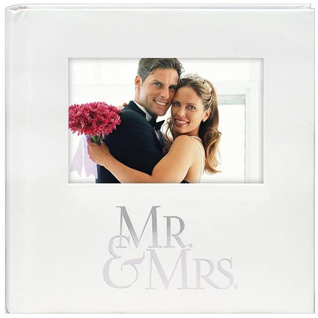 Malden International Designs Mr. & Mrs. Album with Memo & Photo Opening Cover Photo Album, 160-4x6, White