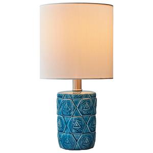 Rivet Geometric Ceramic Table Lamp with LED Bulb, Ocean Blue
