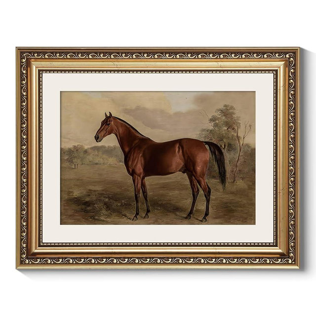 ARPEOTCY Vintage Gold Framed Horse Wall Art, Bedroom Bathroom Living Room Classic Horse Picture Wall Decor, Canvas Prints, Antique Picture Frame Rustic Paintings Home Farmhouse Decor, 11x14 Inch