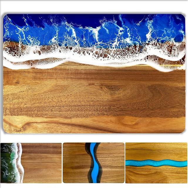 LILKUISYN Handcrafted Acacia Wood Cutting Board Resin Blue Wave Pattern for Kitchen Meal Prep and Serving Versatile Cheese & Charcuterie Board for Meat Vegetable Fruit Gift 15x10 Inch