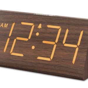 DreamSky Wooden Digital Alarm Clocks for Bedrooms - Electric Desk Clock with Large Numbers, USB Port, Loud Alarm for Heavy Sleepers, Adjustable Volume, Dimmer, Snooze, DST, Wood Décor, Adapter Powered