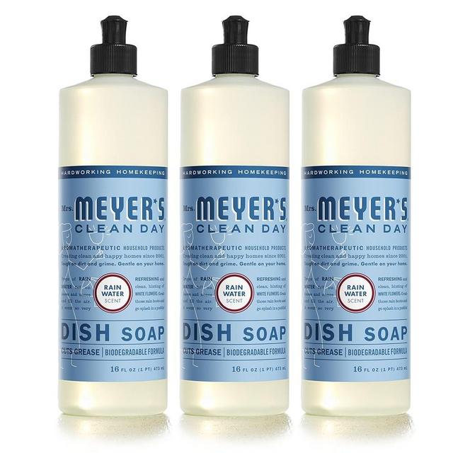 MRS. MEYER'S CLEAN DAY Liquid Dish Soap, Biodegradable Formula, Rain Water, 16 fl. oz - Pack of 3