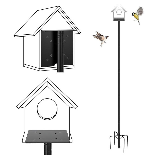 Bird Feeder Pole for Outdoors - 68in Adjustable Heavy-Duty Bluebird House Support Rod with Stable 5 Prong Base, Easy to Assemble Garden Nest Feeding Stand Post