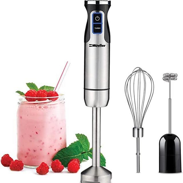 Mueller Austria Ultra-Stick 500 Watt 9-Speed Immersion Multi-Purpose Hand Blender Heavy Duty Copper Motor Brushed 304 Stainless Steel With Whisk, Milk Frother Attachments