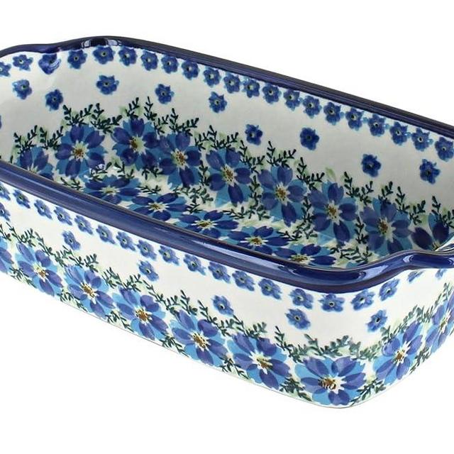 Blue Rose Polish Pottery - Blue Kalina Loaf Baker - 9.25" x 5" - Ceramic Bread Baking Dish for Baking & Serving Loaves