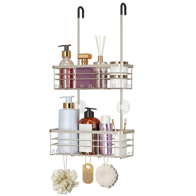 HapiRm Hanging Shower Caddy Organizer - No Drilling Shower Organizer with Hooks, Rustproof & Waterproof 304 Stainless Steel Bathroom Shelves - Brushed Nickel