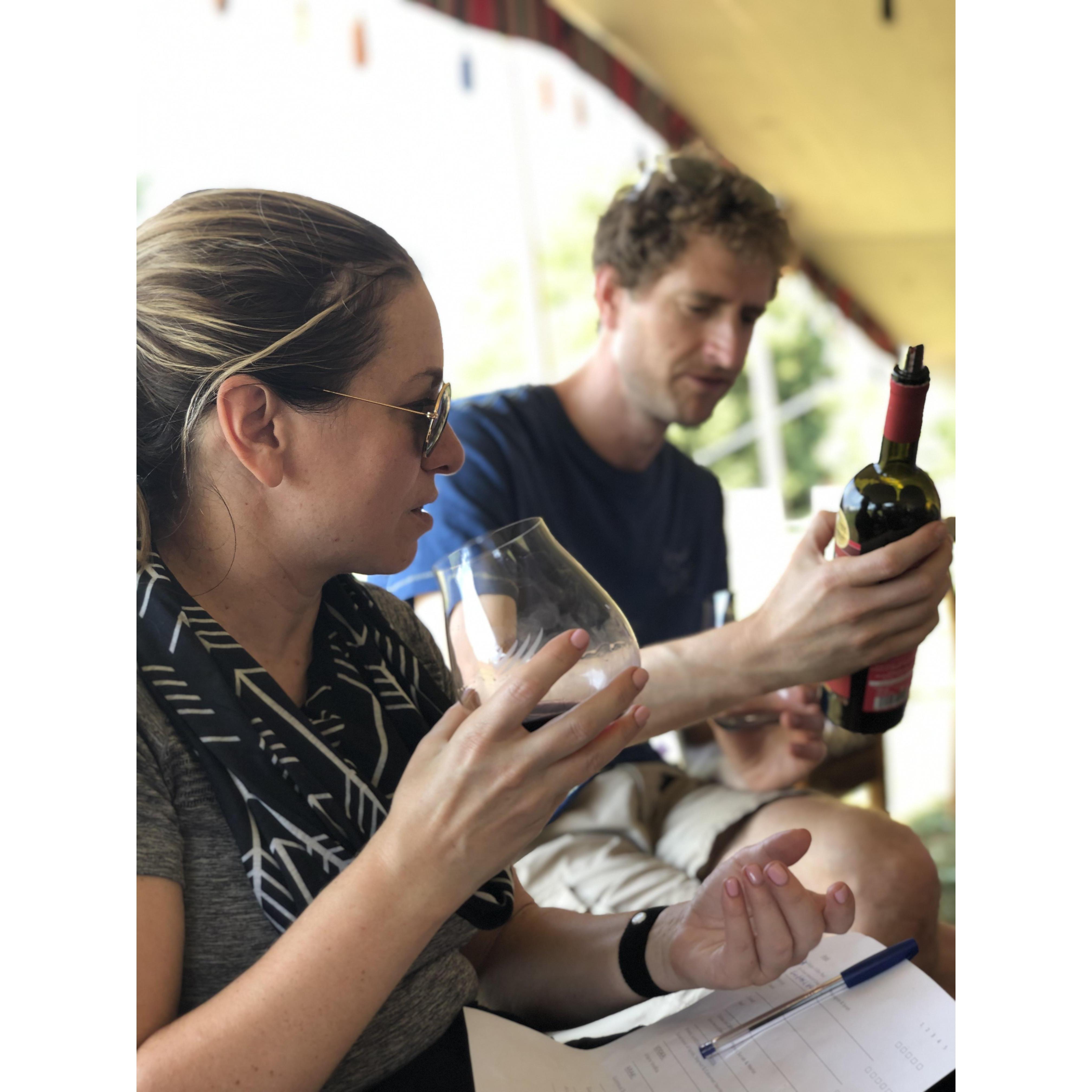We love a good wine tasting, especially one with the owners of Domaine Wardy outside in their beautiful vineyards in Lebanon (of course, Annie, the lawyer, always takes copious tasting notes)