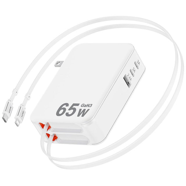 65W Retractable Wall Charger,5 in 1 Retractable Phone Charger Wall Plug with 3 USB Ports, 3.9FT PD USB C Chargers Block Fast Charging for iPhone 17 16 15,MacBook Pro/Air,Galaxy 24 23,Pixel,Travel