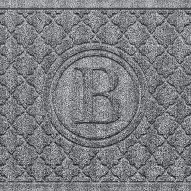 Bungalow Flooring Monogrammed Waterhog Door Mat, 2' x 3', Made in USA, Customizable Decorative Floor Covering, Skid Resistant, Indoor/Outdoor, Water-Trapping, Cordova Bombay Collection, Medium Grey