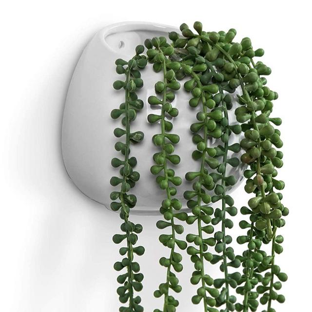 MyGift 6 Inch White Ceramic Wall Mounted, Hanging or Freestanding Decorative Flower Planter Vase Holder Display