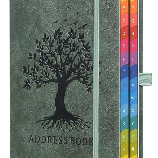Address Book with Colorful Alphabetical Tabs (8.4" x 5.8") - Hardcover Telephone and Contact Organizer, with Space for Important Website Passwords and Software Licenses - Grey
