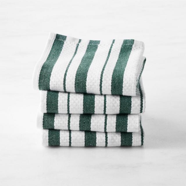 Williams Sonoma Classic Stripe Dishcloths, Set of 4, Dark Green