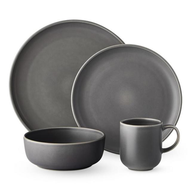 Terre 16-Piece Dinnerware Set with Cereal Bowl, Matte Grey