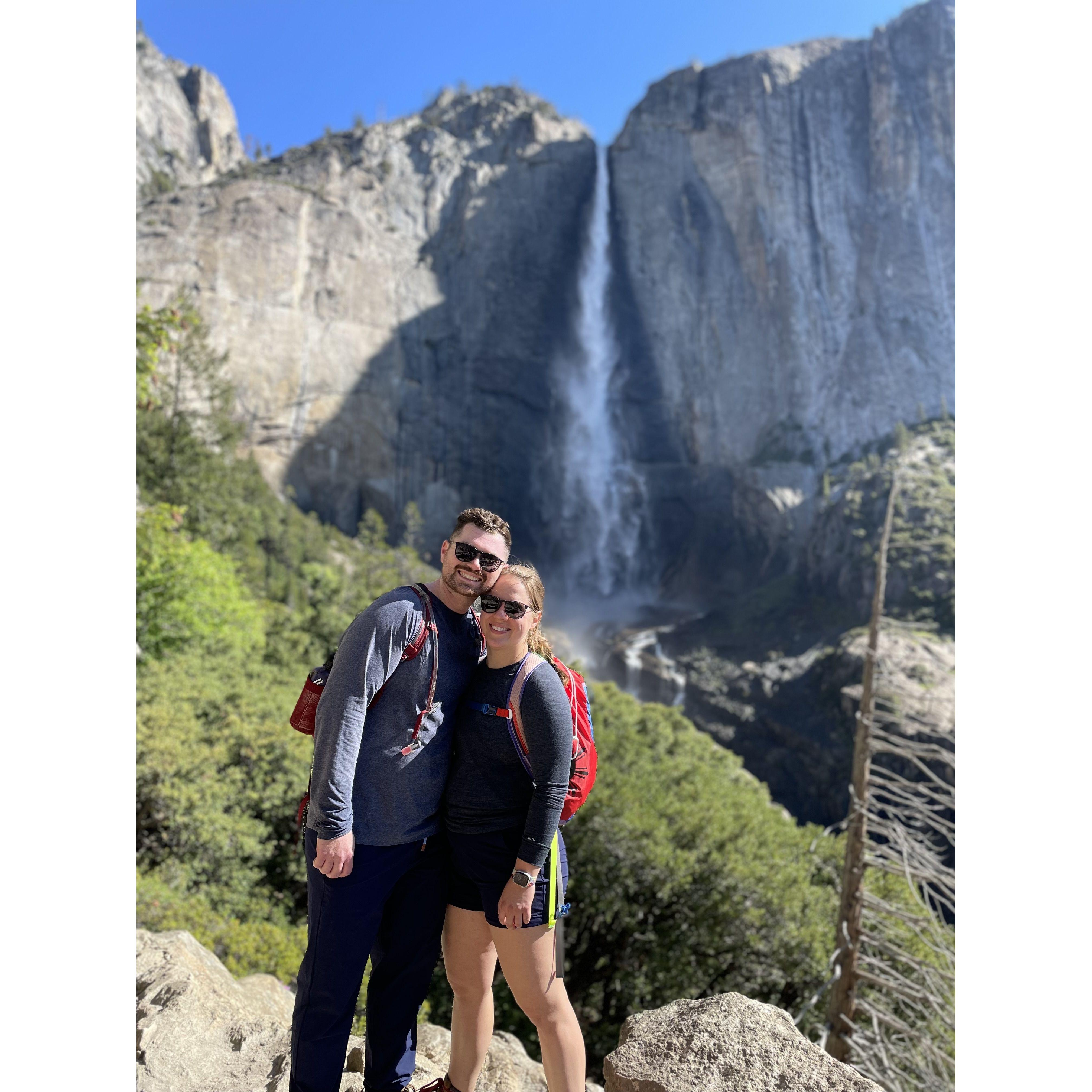 Hiking Upper Yosemite Falls in May 2022 (before Ellie fell off the trail and needed to go get stitches).