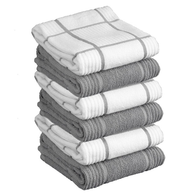 T-fal Solid and Check Parquet Kitchen Towel Six Pack Gray