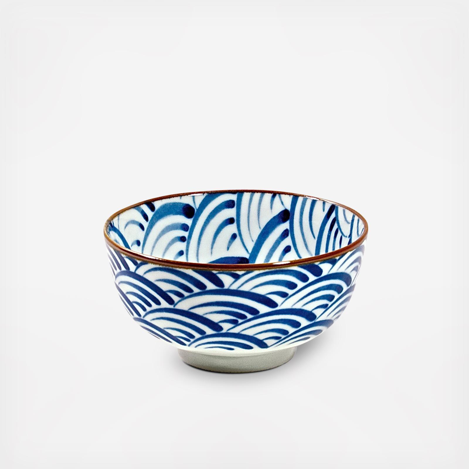 Miyama Professional Staff 硬式 ネイビー/ホワイト Miya Company, Saikai Nami Waves Rice Bowl, Set of 5 | Zola