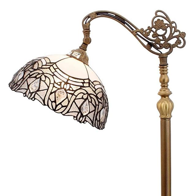 Tiffany Floor Lamp 64"Tall Industrial Pole Vintage Boho White Bend Stained Glass Arc Standing Corner Bright Reading Light Antique Arched Adjustable Living Room Kids Bedroom Farmhouse Office WERFACTORY