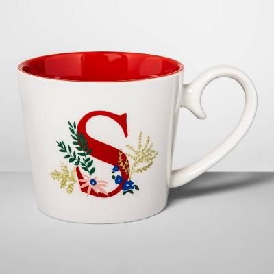 16oz Stoneware Monogram Mug Cream S - Opalhouse&#8482;