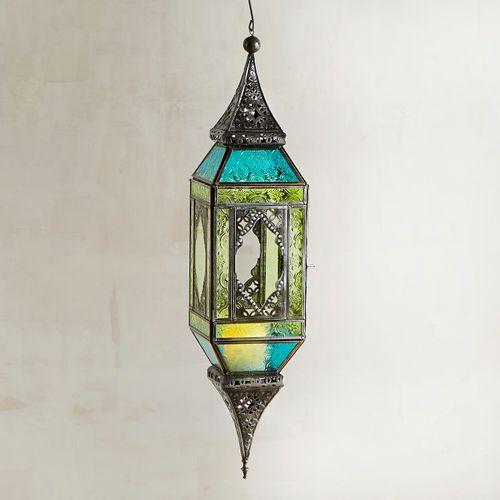 Blue & Green Moroccan-style Hanging Lantern