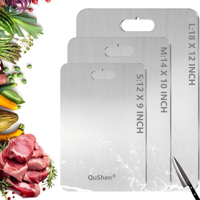QuShen Titanium Cutting Board, 100% Pure Titanium Cutting Boards for Kitchen, Double Sided Food-Grade Chopping Board - Dishwasher Safe Easy to Clean (12"L x 9"W)