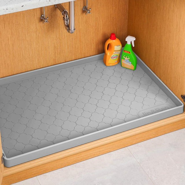 Jin&Bao Waterproof Under Sink Mat 34" x 22", Thick Silicone Mat Cabinet Protector for Kitchen and Bathroom, Shelf Liner, Home Organizer and Storage, Multipurpose Tray for Gadgets and Essentials