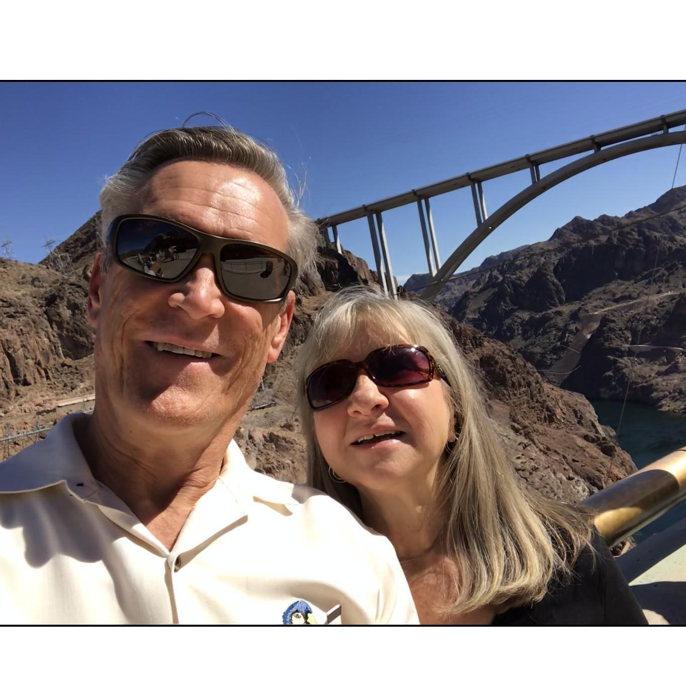 At the Hoover Dam, trip taken during June 2018 for Joel's retirement.