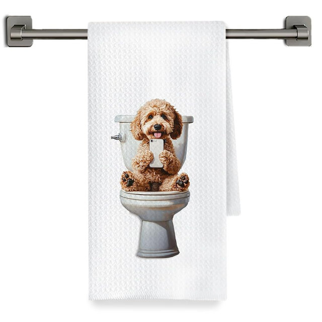 Fyecoluo Funny Poodle Dog Hand Towels for Bathroom, Dog Bathroom Decor, Poodle Gifts for Women Men Decorative Hand Towels for Bath Room Washroom Toilet Restroom, 16x24 Inch