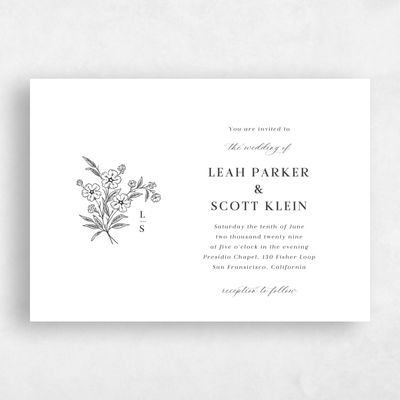 Dark Charcoal, White Wedding Invitation - Artura Landscape