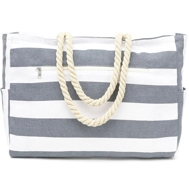 Fammart Large Canvas Beach Bag for Women, Beach Bags Waterproof Sandproof with Zipper & Wet Bag Cruise Essentials